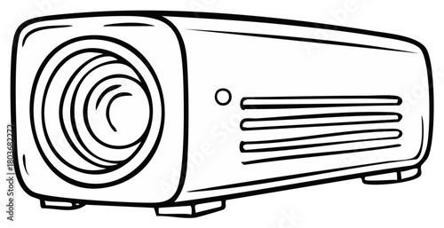 Simple video projector line art illustration for multimedia presentations and education