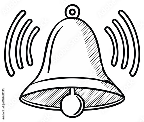Hand drawn bell ringing with sound waves illustration