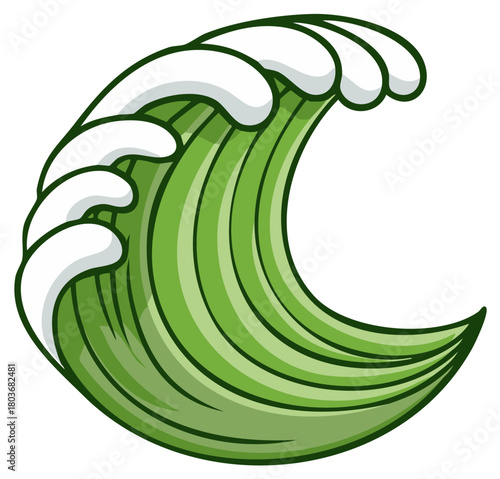 Vibrant Green Ocean Wave Illustration with Curling White Foam Crest Symbolizing Nature and Power