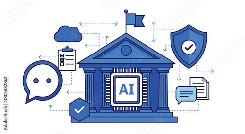 Modern AI banking concept with data security and cloud technology