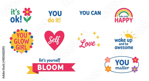 Inspirational quote sticker set for motivation and positive vibes