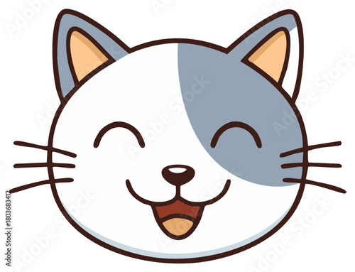 Cartoonish cat smiling face with tongue sticking out, vector illustration, animal head, feline character