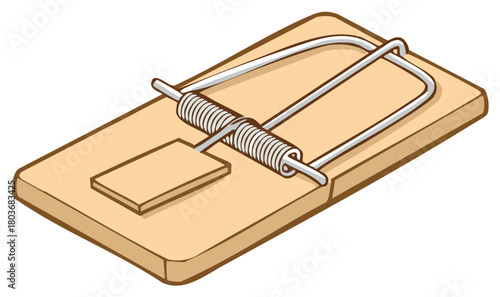 Traditional wooden mouse trap with spring mechanism ready for pest control solution