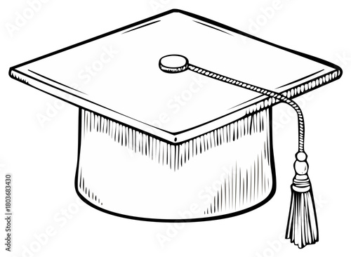 Academic Graduation Cap Mortarboard With Tassel Stylized Line Art