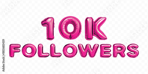 abstract 3d 10K FOLLOWERS typography text made by with different color foil balloons style isolated on transparent background