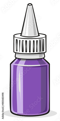 Purple liquid dispensing bottle with thin nozzle and cap for crafts, medicine, or e-liquid application, detailed illustration