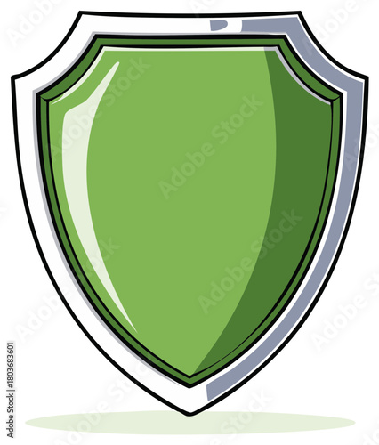 Green Protective Shield Icon, Cartoon Style, Security and Trust Symbol, Protection, Vector Illustration