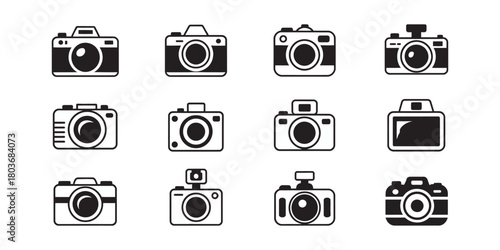 Collection of twelve different camera icons isolated on