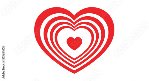 Concentric red hearts create a striking, bold symbol of love