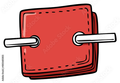 Red Wallet with Metal Handles in Cartoon Style