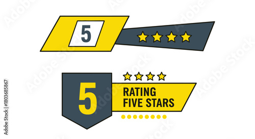 Top-rated five stars badge, perfect for customer satisfaction feedback