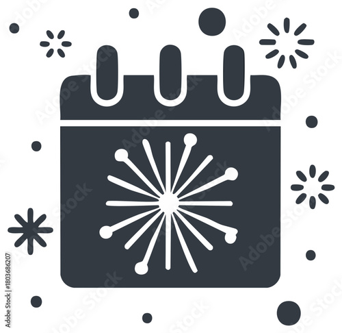 Winter Calendar Icon with Snowflake Design and Falling Snow Dark Gray Silhouette