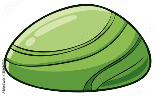 Vibrant green smooth rounded pebble with distinct dark stripes cartoon vector illustration
