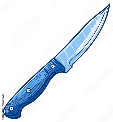 Stylish blue utility knife with a sharp reflective blade illustration