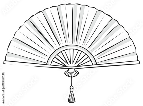 Traditional Japanese Folding Fan Illustration with Decorative Tassel