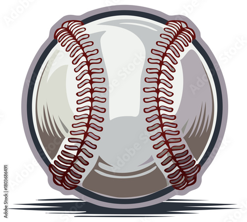 Stylized baseball with red stitching in a bold graphic emblem