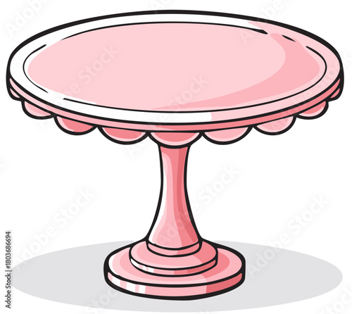 Sweet pink serving stand with decorative scalloped rim perfect for cakes and festive events cartoon