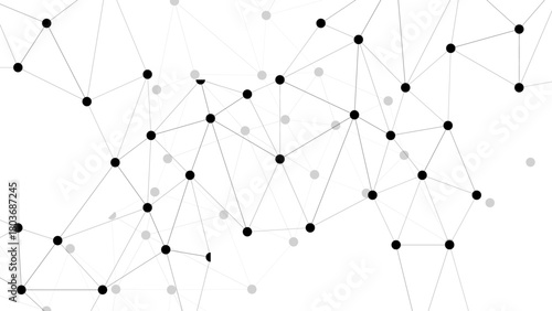Minimal Black & Gray Network Pattern Background With Geometric Mesh Structure, Interconnected Nodes, Lines & Dots. Technology, Data, & Digital Communication.