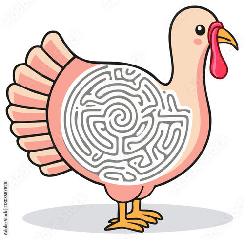 Funny Turkey Maze Illustration Thanksgiving Holiday Activity Puzzle Game