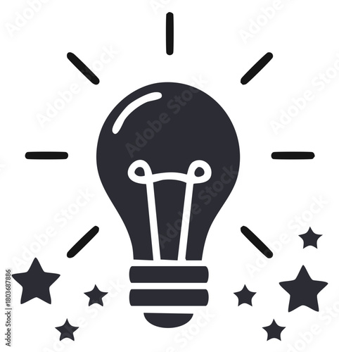 Lightbulb Shining with Stars Symbolizing Ideas and Innovation Concept Flat Vector Design
