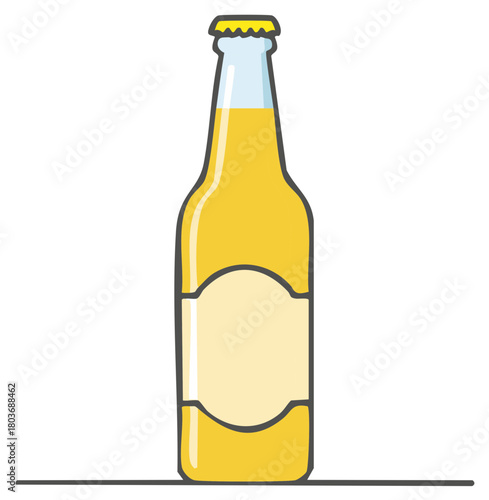Drawn Glass Bottle Filled with Golden Liquid Mockup Container with Blank Label Space