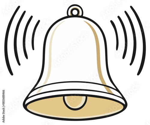 Simple cartoon illustration of a ringing bell with sound waves emanating outwards