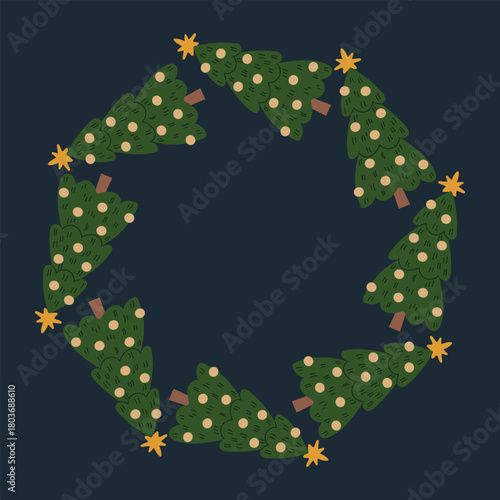 Christmas New Year wreaths 2 boarder round frames of green decorated christmas tree