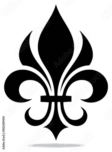 Black Fleur-de-lis Silhouette with Shadow Isolated on White