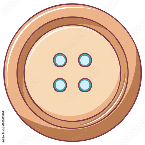 Delicate Circle Button with Four Blue Holes, Fashion Accessory, Detailed Stitching, Textile Concept