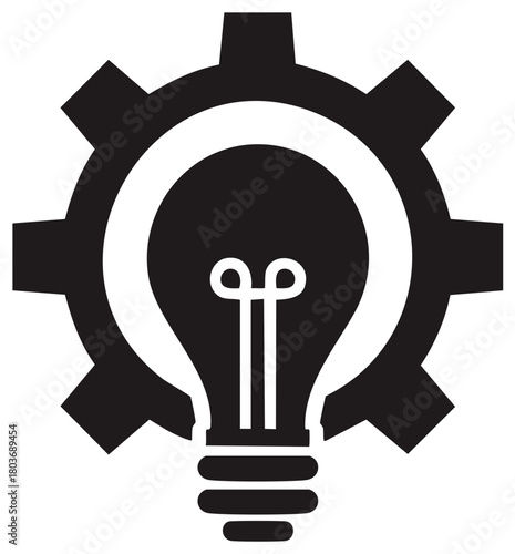 Lightbulb inside a gear icon representing innovation ideas creativity and mechanical engineering solutions