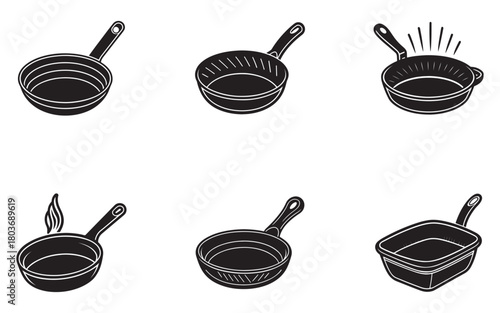Variety of Black and White Frying Pans Depicting Culinary Excellence and Cooking Concepts for Modern Kitchen Design