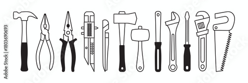 Collection of hand tools isolated on