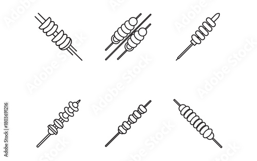 Variety of Kebab Skewers Outline Icons Simple Food Vectors for Culinary Projects and Restaurant Menu Designs