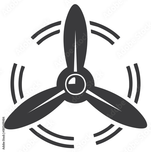 Vintage aircraft propeller spinning icon. Simple aviation vector logo graphic.
