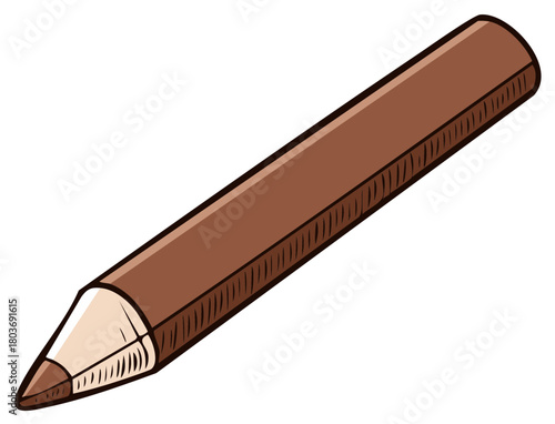 Brown colored pencil illustration for education and creative arts, sharpened isolated