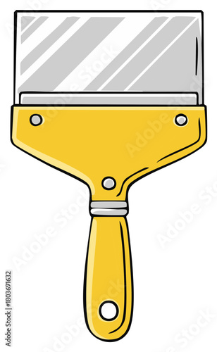 Yellow handled putty knife tool with metal blade for scraping and smoothing