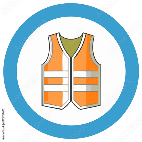 Safety Vest Illustration with Reflective Stripes and Blue Circle Frame
