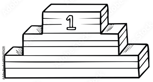 Hand drawn illustration of a three level winner's podium with number one.