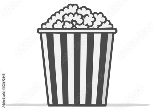 Striped Popcorn Bucket, White Fluffy Popcorn, Cinema Snack Vector Illustration