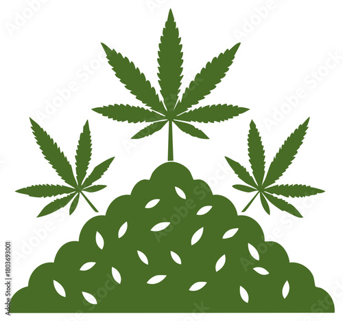 Green Cannabis Leaves and a Pile of Hemp Seeds Vector Illustration Icon