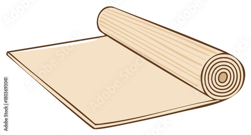 Cartoon illustration shows exercise or yoga mat partially unrolled on floor for relaxation