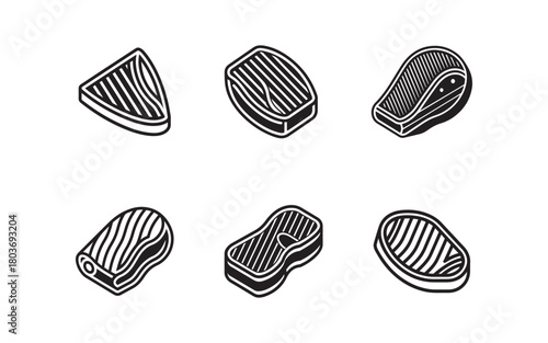 Various Cuts of Steak Illustration Black and White Graphic Representation Culinary Delights Meat Dishes Simple Food Vector Art Isolated