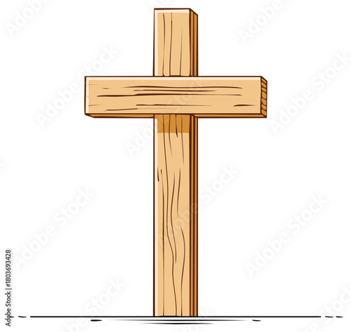 Simple Wooden Cross Illustration Symbolizing Faith and Christianity with Rough Hewn Texture