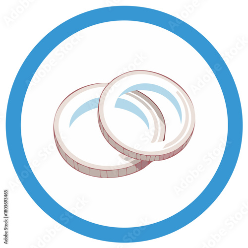 Stylized onion slices food ingredient icon in a blue circular frame