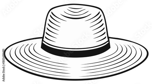 Classic Straw Hat Silhouette with Wide Brim and Band