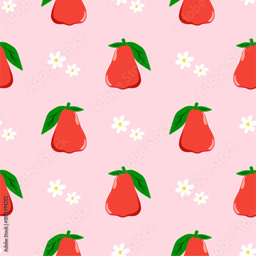 Rose apple fruit seamless for pattern fabric, simple rose apple fruit cute repeat in square background, illustration fruit pattern wallpaper
