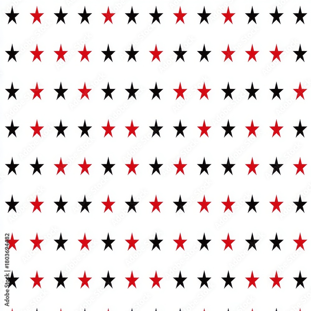 Naklejka premium A seamless pattern featuring an assortment of hand drawn black and red stars spread out against a pristine white backdrop, ideal for festive designs
