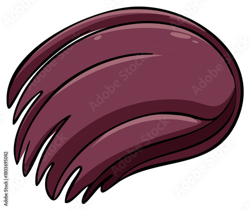 Deep burgundy colored short hairpiece with fringe detail cartoon drawing vector illustration