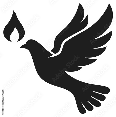 Dove with flame vector illustration of peace, spirit, or Christian symbol simple design