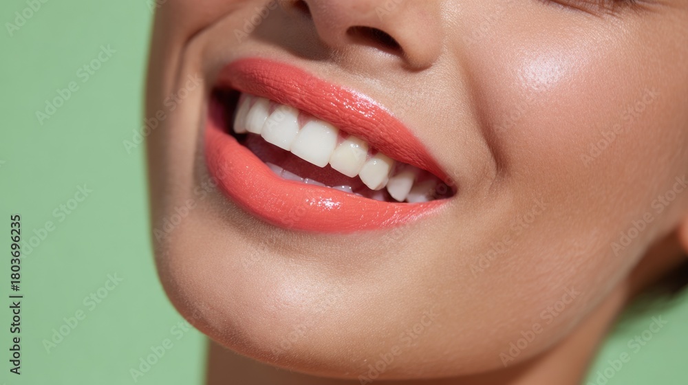 Naklejka premium Vibrant Coral-Orange Lip Smile Radiating Freshness and Playful Summer Beauty 